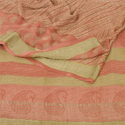 Sanskriti Vintage Orange Sarees Printed Sari Pure Georgette Silk Craft Fabric