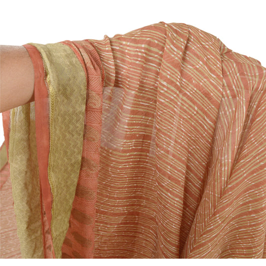 Sanskriti Vintage Orange Sarees Printed Sari Pure Georgette Silk Craft Fabric