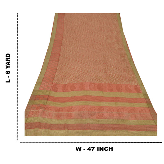 Sanskriti Vintage Orange Sarees Printed Sari Pure Georgette Silk Craft Fabric