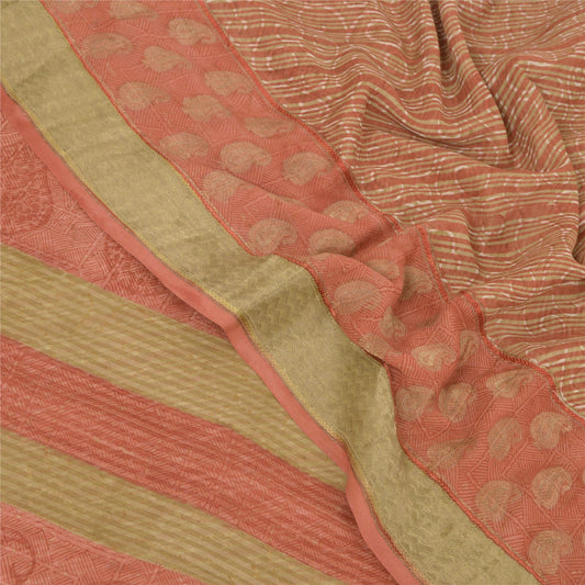 Sanskriti Vintage Orange Sarees Printed Sari Pure Georgette Silk Craft Fabric
