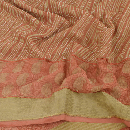 Sanskriti Vintage Orange Sarees Printed Sari Pure Georgette Silk Craft Fabric