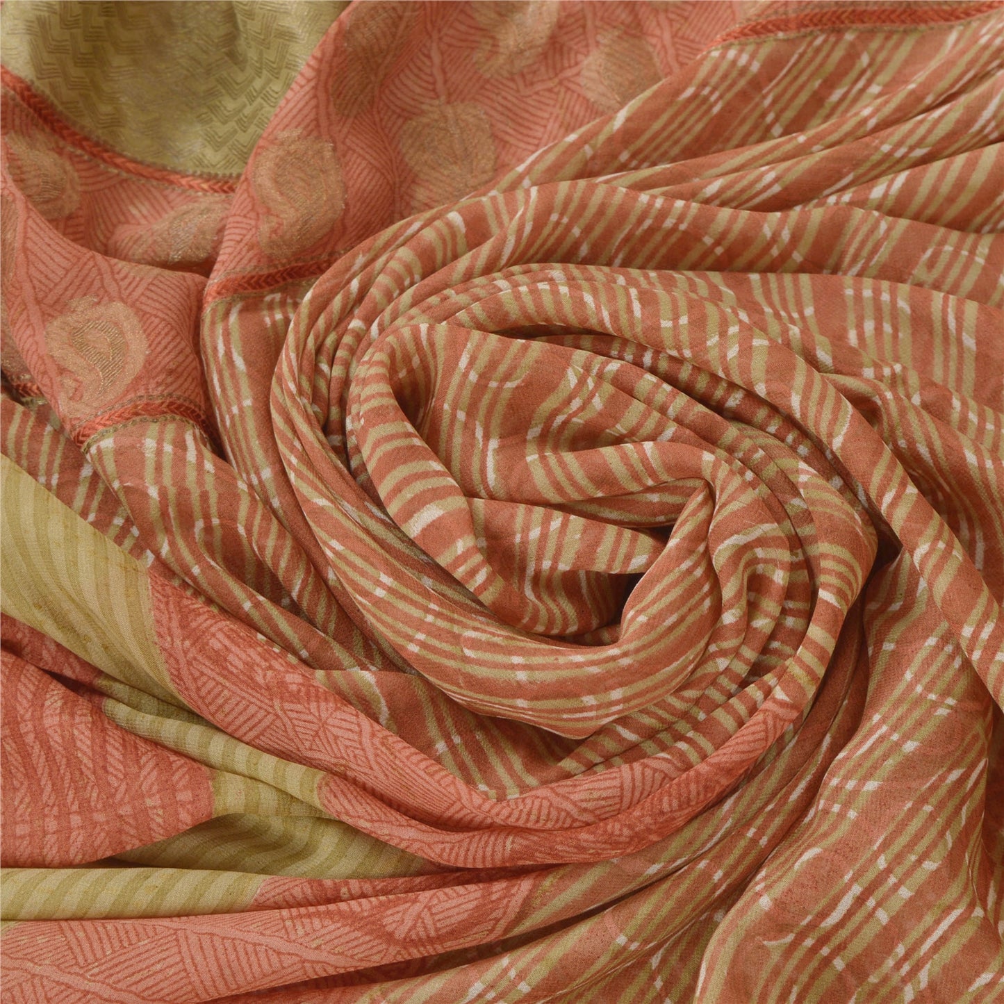Sanskriti Vintage Orange Sarees Printed Sari Pure Georgette Silk Craft Fabric