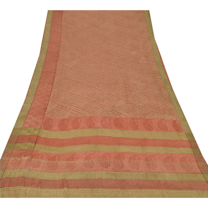 Sanskriti Vintage Orange Sarees Printed Sari Pure Georgette Silk Craft Fabric