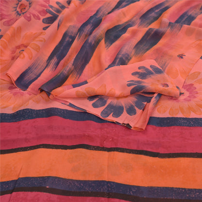 Sanskriti Vintage Peach Sarees Pure Georgette Silk Printed Sari 5Yd Craft Fabric