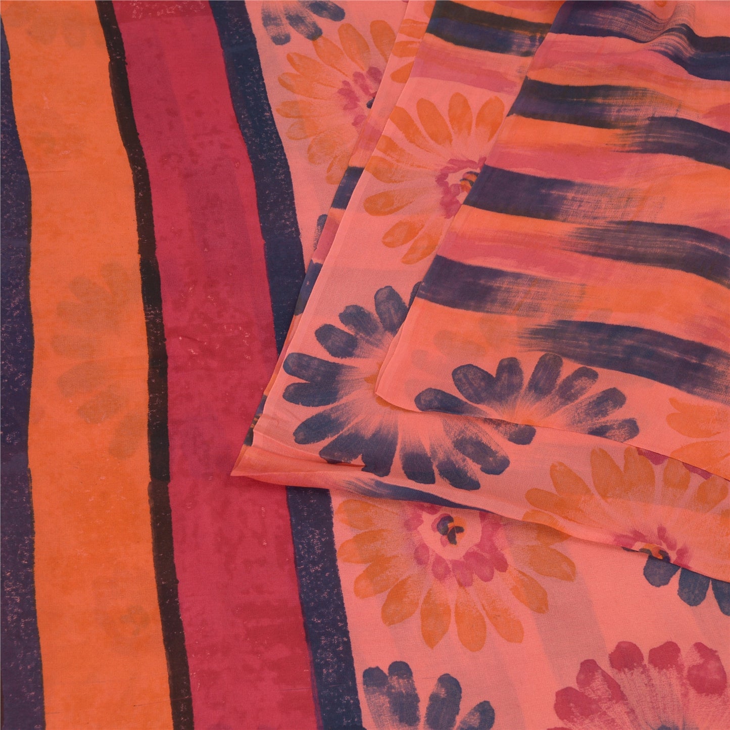 Sanskriti Vintage Peach Sarees Pure Georgette Silk Printed Sari 5Yd Craft Fabric