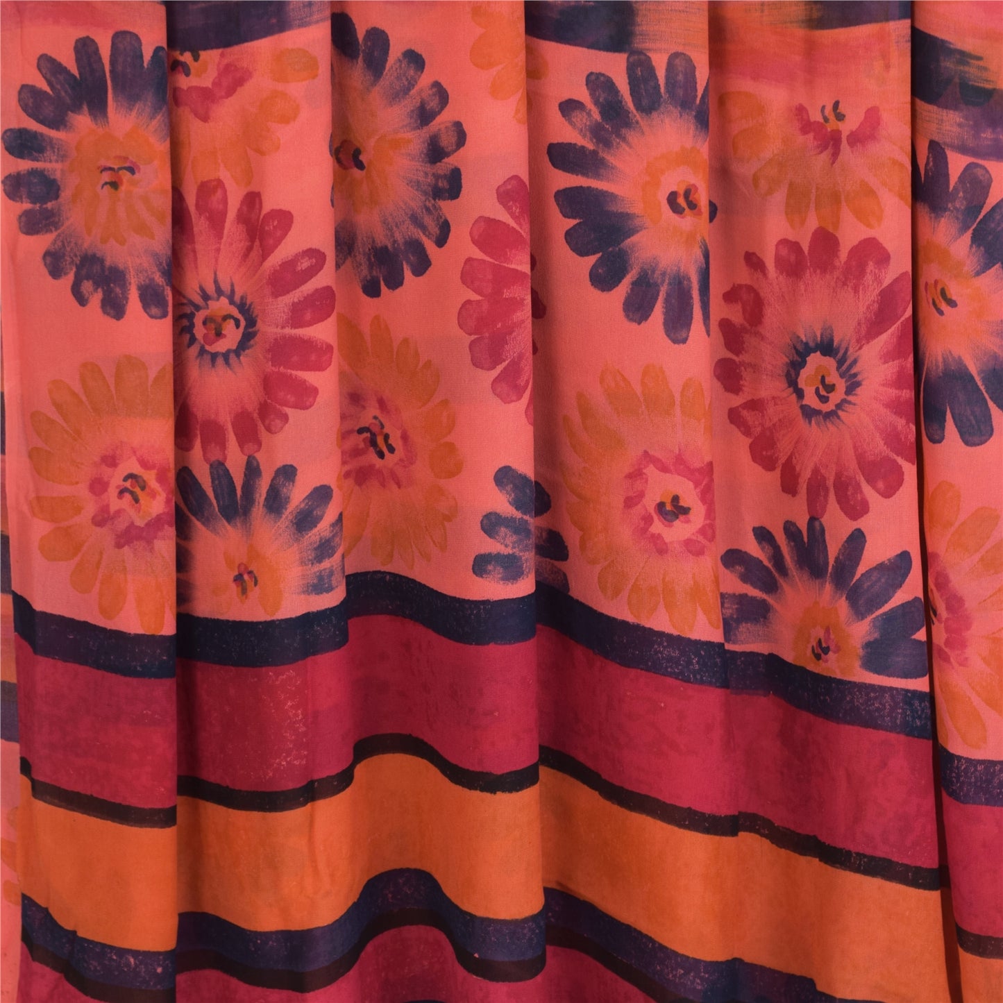 Sanskriti Vintage Peach Sarees Pure Georgette Silk Printed Sari 5Yd Craft Fabric