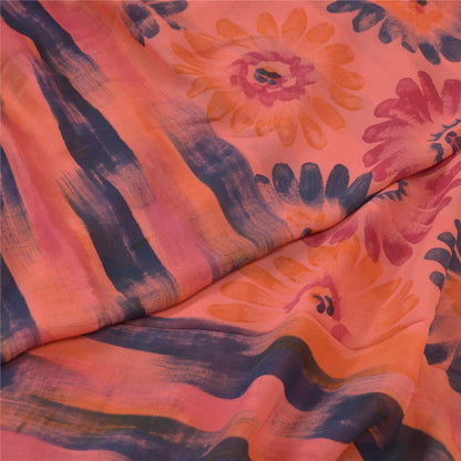 Sanskriti Vintage Peach Sarees Pure Georgette Silk Printed Sari 5Yd Craft Fabric