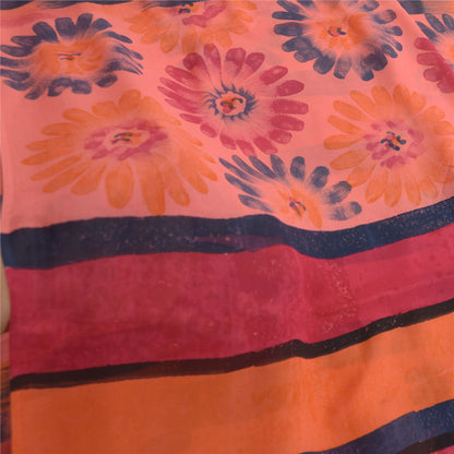 Sanskriti Vintage Peach Sarees Pure Georgette Silk Printed Sari 5Yd Craft Fabric