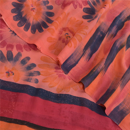Sanskriti Vintage Peach Sarees Pure Georgette Silk Printed Sari 5Yd Craft Fabric