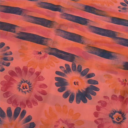 Sanskriti Vintage Peach Sarees Pure Georgette Silk Printed Sari 5Yd Craft Fabric