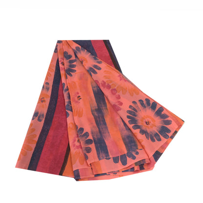 Sanskriti Vintage Peach Sarees Pure Georgette Silk Printed Sari 5Yd Craft Fabric