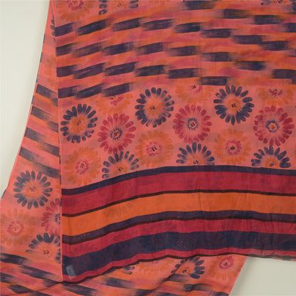 Sanskriti Vintage Peach Sarees Pure Georgette Silk Printed Sari 5Yd Craft Fabric