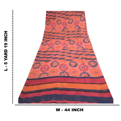 Sanskriti Vintage Peach Sarees Pure Georgette Silk Printed Sari 5Yd Craft Fabric