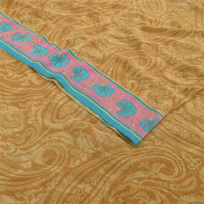 Sanskriti Vintage Green Sarees Pure Georgette Silk Printed Sari Craft Fabric