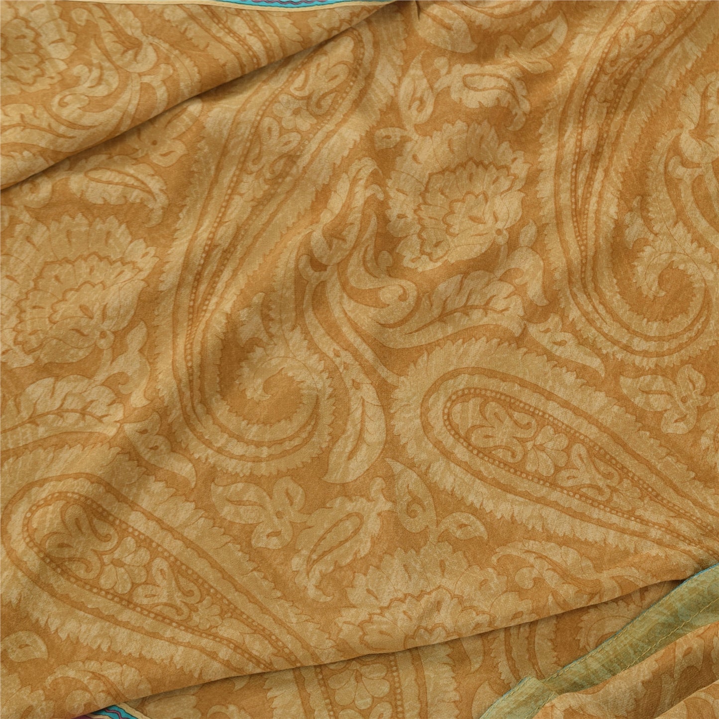Sanskriti Vintage Green Sarees Pure Georgette Silk Printed Sari Craft Fabric