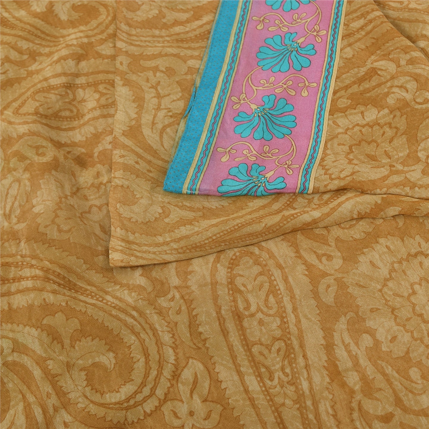 Sanskriti Vintage Green Sarees Pure Georgette Silk Printed Sari Craft Fabric