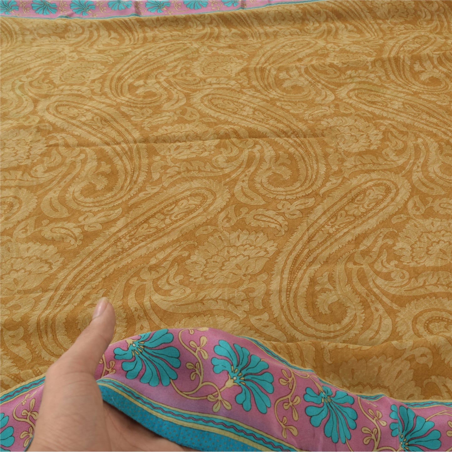 Sanskriti Vintage Green Sarees Pure Georgette Silk Printed Sari Craft Fabric