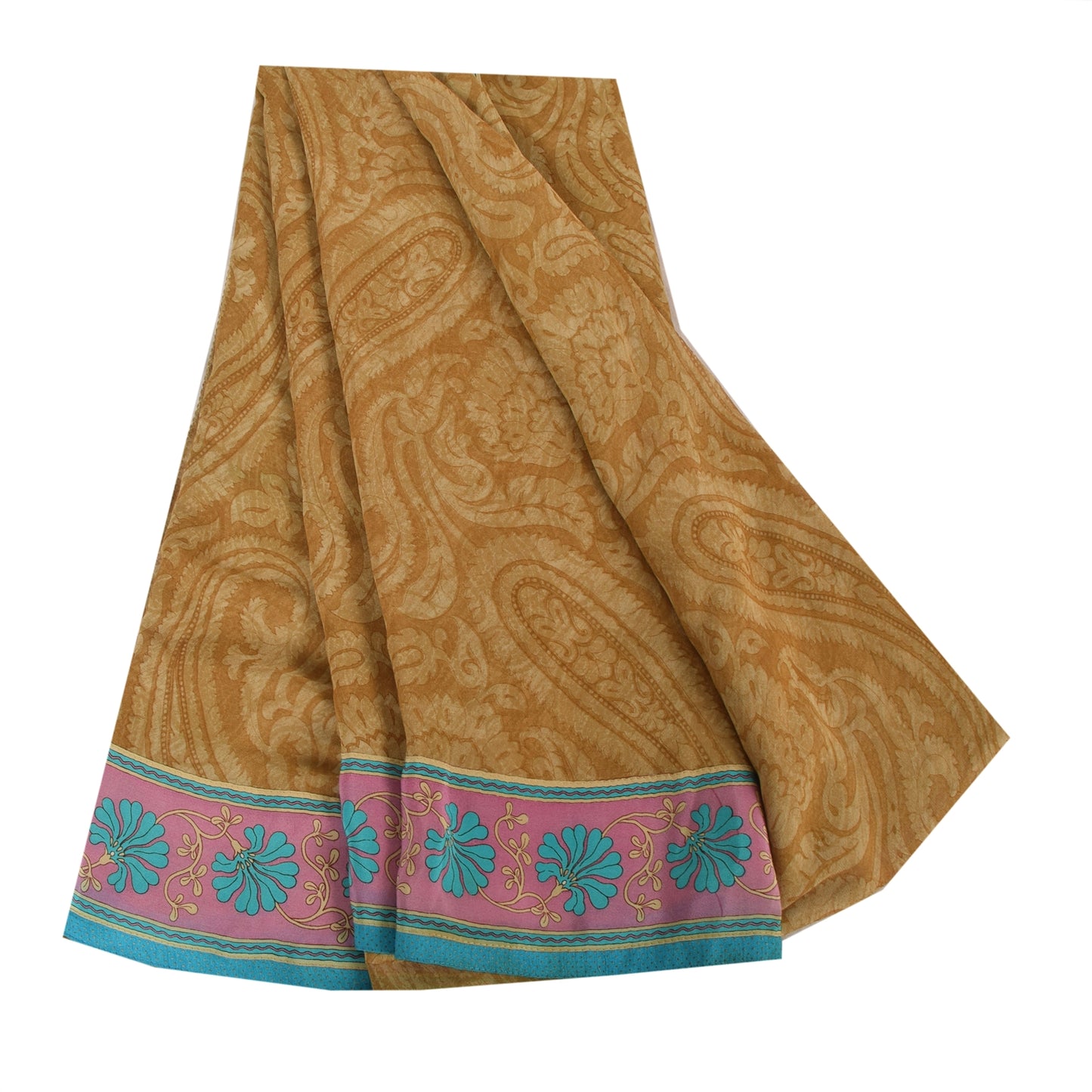 Sanskriti Vintage Green Sarees Pure Georgette Silk Printed Sari Craft Fabric