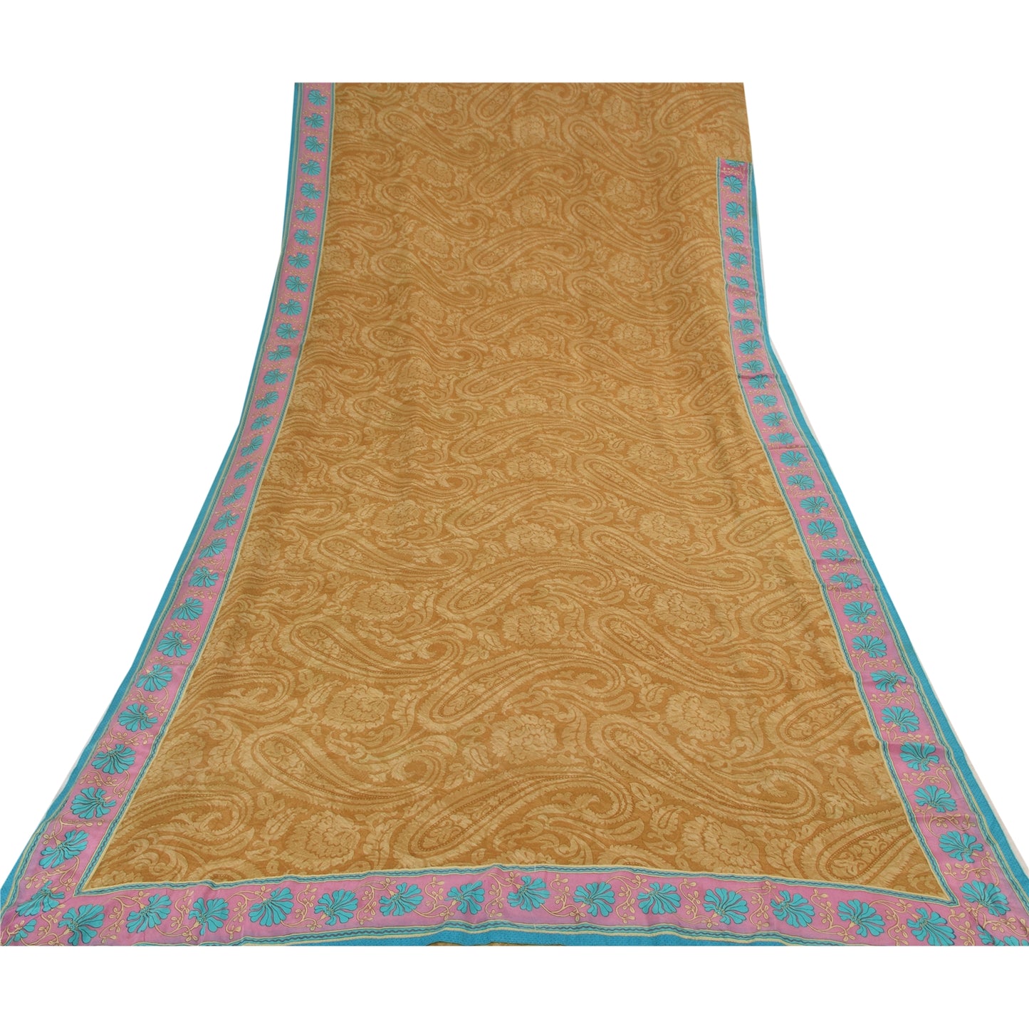 Sanskriti Vintage Green Sarees Pure Georgette Silk Printed Sari Craft Fabric