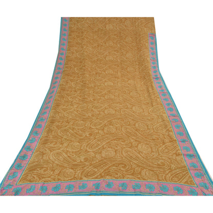 Sanskriti Vintage Green Sarees Pure Georgette Silk Printed Sari Craft Fabric