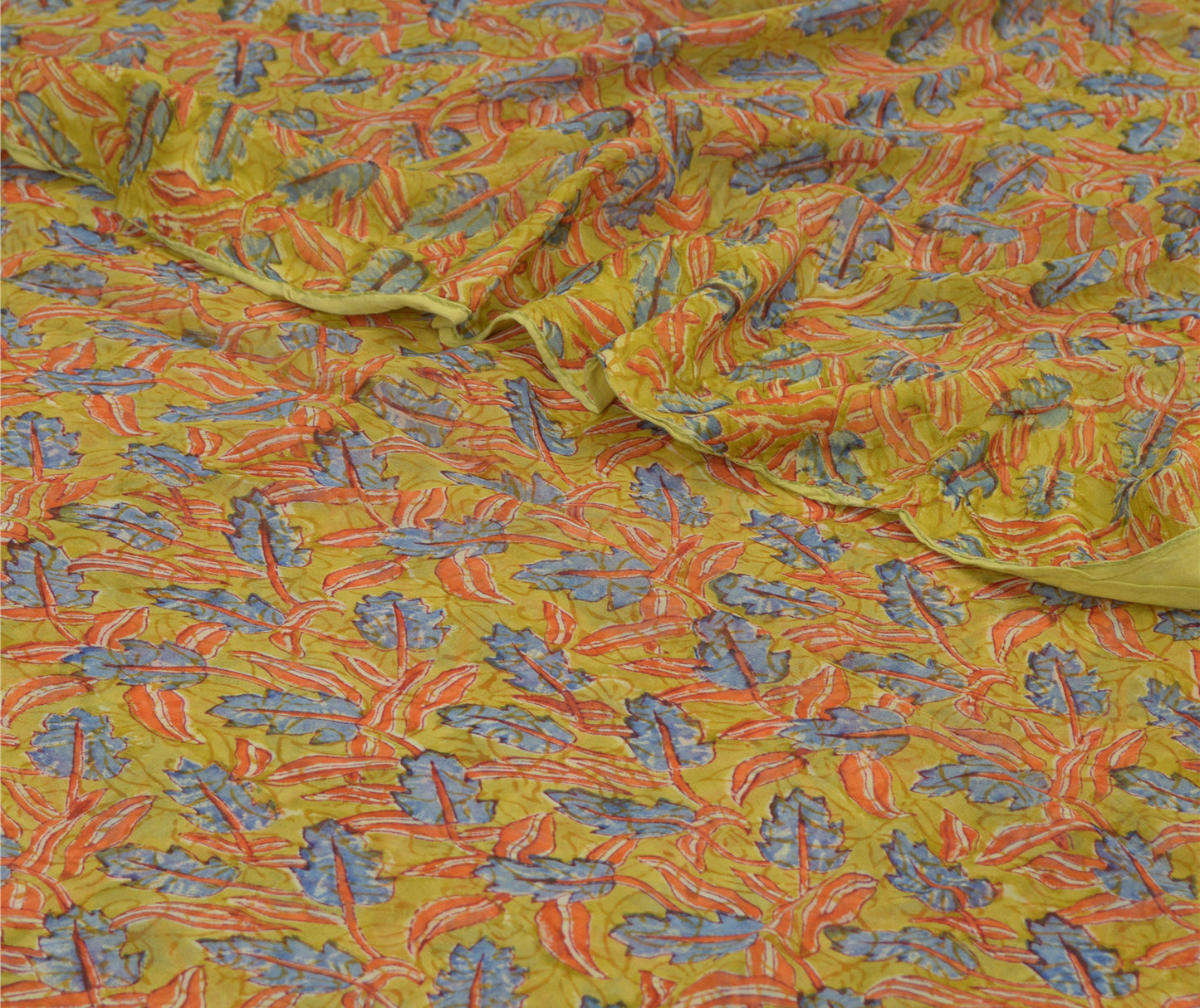 Sanskriti Vintage Sari Green Floral Printed Pure Georgette 5+YD Indian Sarees