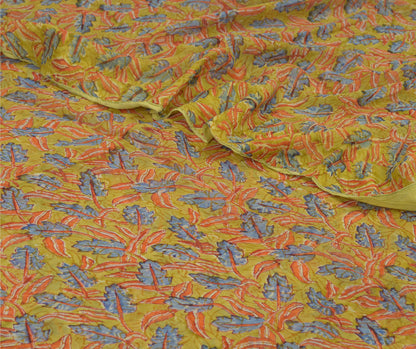 Sanskriti Vintage Sari Green Floral Printed Pure Georgette 5+YD Indian Sarees