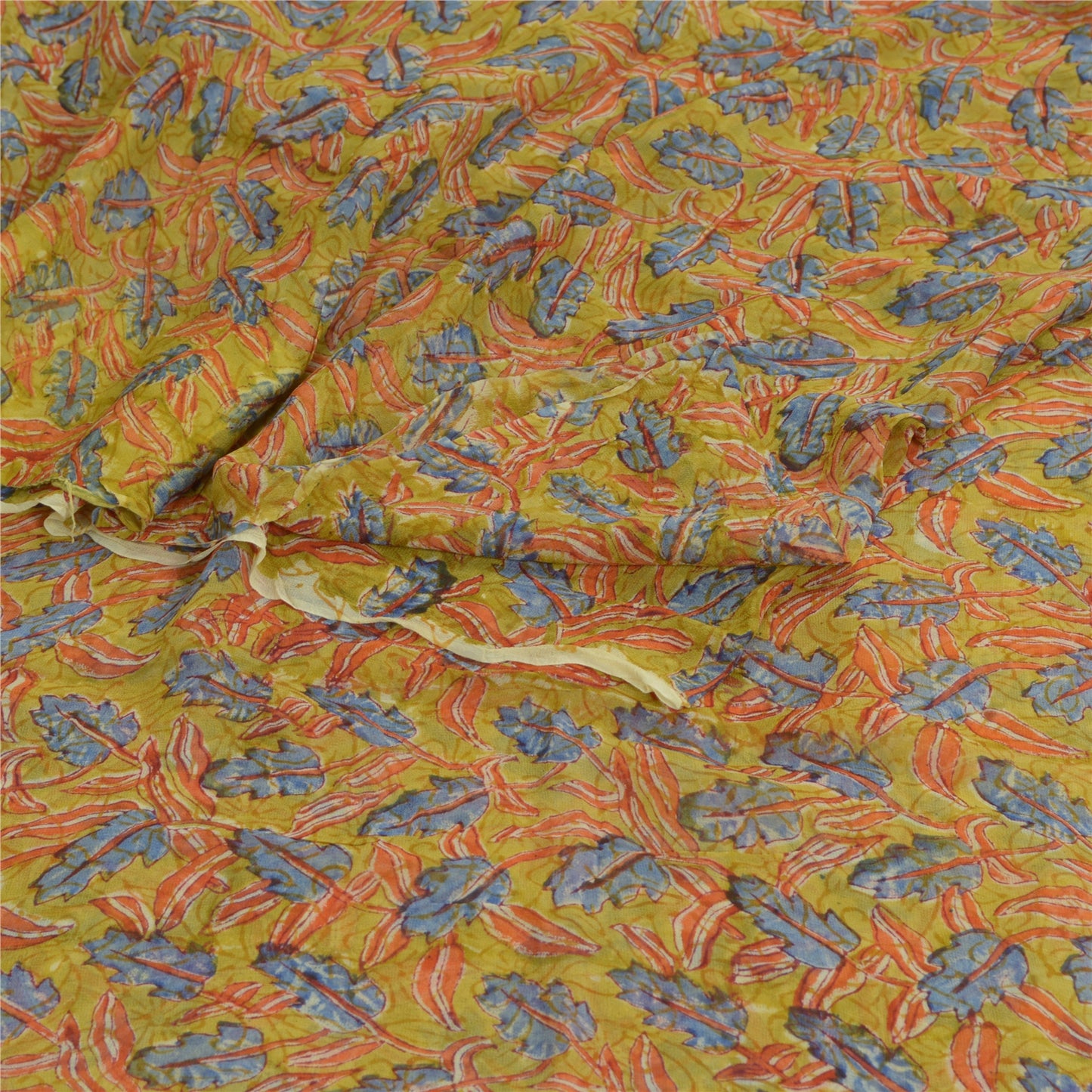 Sanskriti Vintage Sari Green Floral Printed Pure Georgette 5+YD Indian Sarees