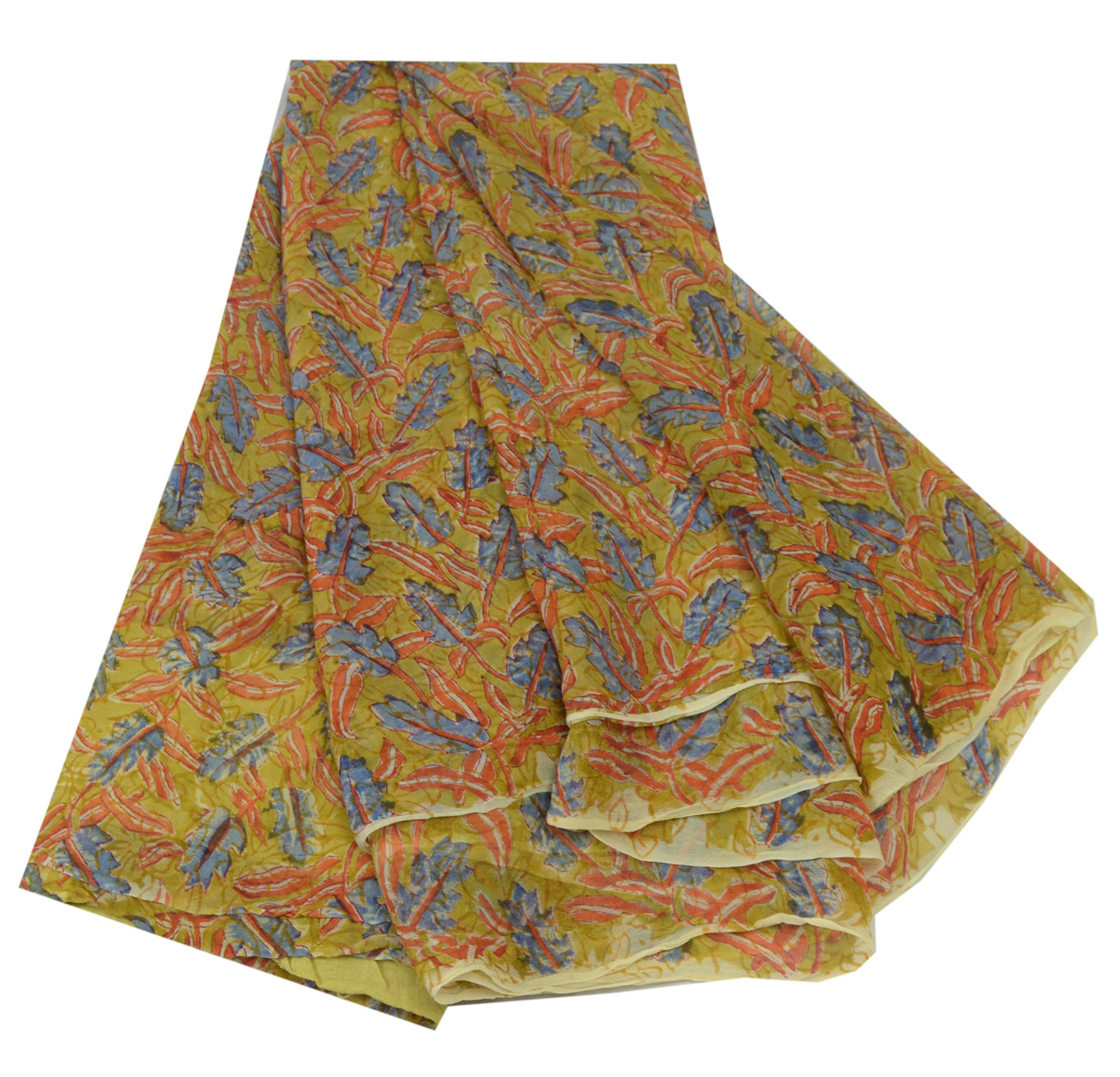 Sanskriti Vintage Sari Green Floral Printed Pure Georgette 5+YD Indian Sarees