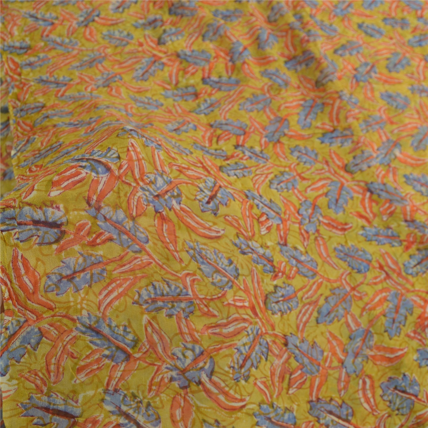 Sanskriti Vintage Sari Green Floral Printed Pure Georgette 5+YD Indian Sarees