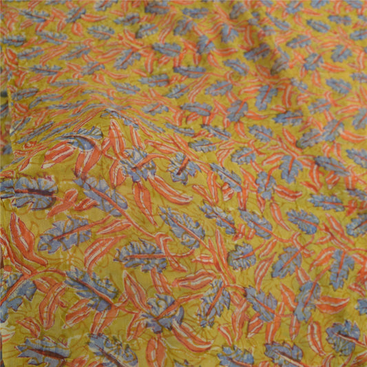 Sanskriti Vintage Sari Green Floral Printed Pure Georgette 5+YD Indian Sarees
