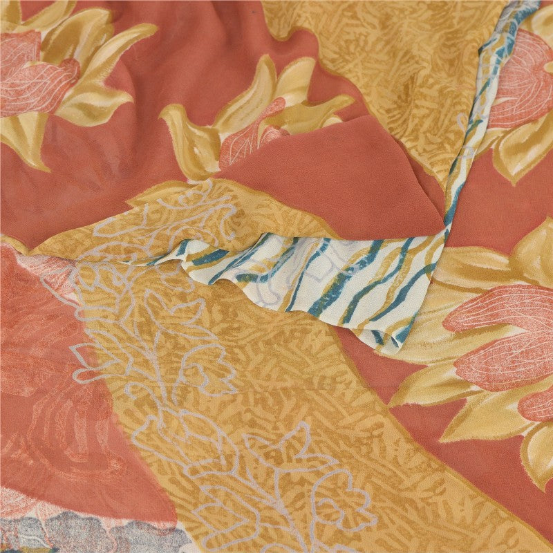 Sanskriti Vintage Indisk Sari Ren Georgette Silke Trykt Bæredygtigt Stoff Håndlavet Sari