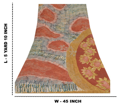 Sanskriti Vintage Indisk Sari Ren Georgette Silke Trykt Bæredygtigt Stoff Håndlavet Sari