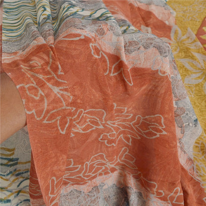 Sanskriti Vintage Indisk Sari Ren Georgette Silke Trykt Bæredygtigt Stoff Håndlavet Sari