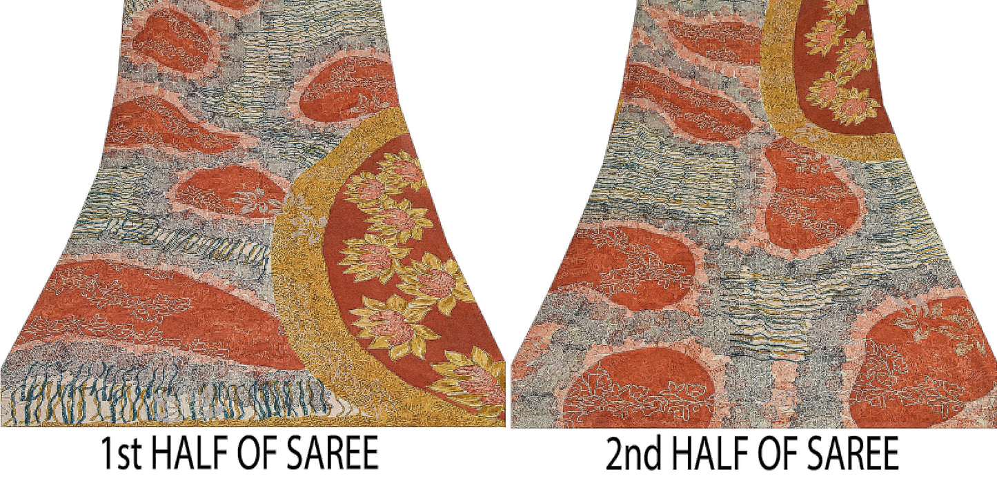 Sanskriti Vintage Indisk Sari Ren Georgette Silke Trykt Bæredygtigt Stoff Håndlavet Sari