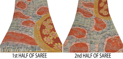 Sanskriti Vintage Indisk Sari Ren Georgette Silke Trykt Bæredygtigt Stoff Håndlavet Sari