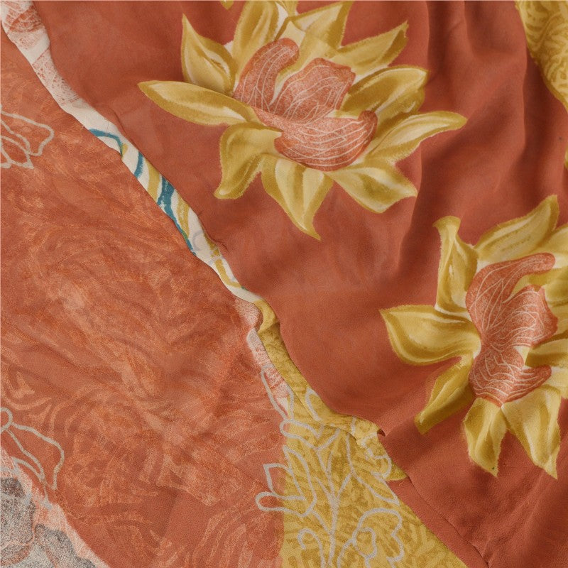 Sanskriti Vintage Indisk Sari Ren Georgette Silke Trykt Bæredygtigt Stoff Håndlavet Sari