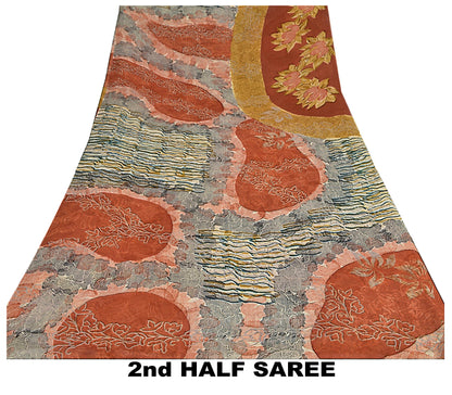 Sanskriti Vintage Indisk Sari Ren Georgette Silke Trykt Bæredygtigt Stoff Håndlavet Sari