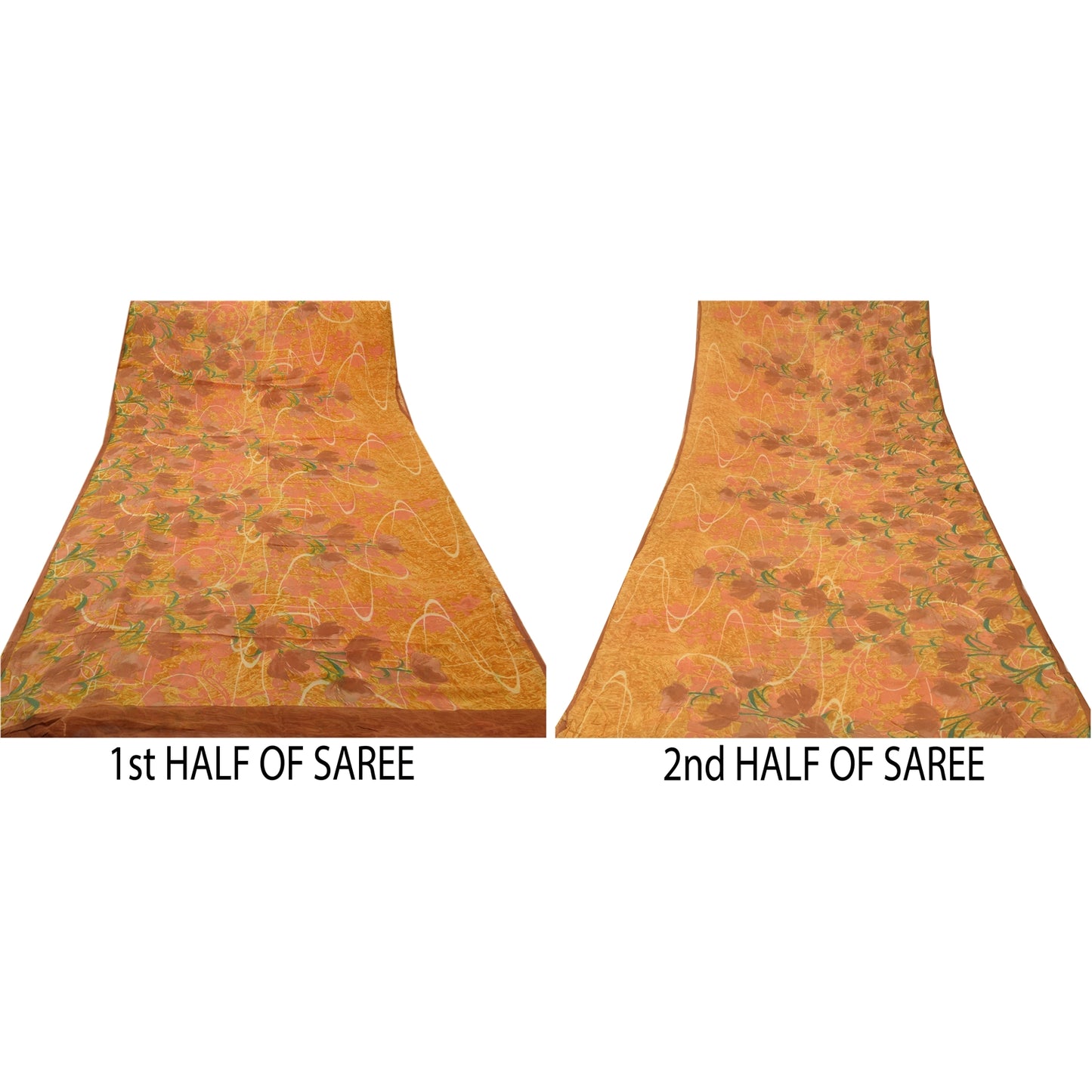 Sanskriti Vintage Yellow Sarees Printed Sari Blend Georgette Sewing 5Yd Sustainable Fabric