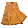 Sanskriti Vintage Yellow Sarees Printed Sari Blend Georgette Sewing 5Yd Sustainable Fabric
