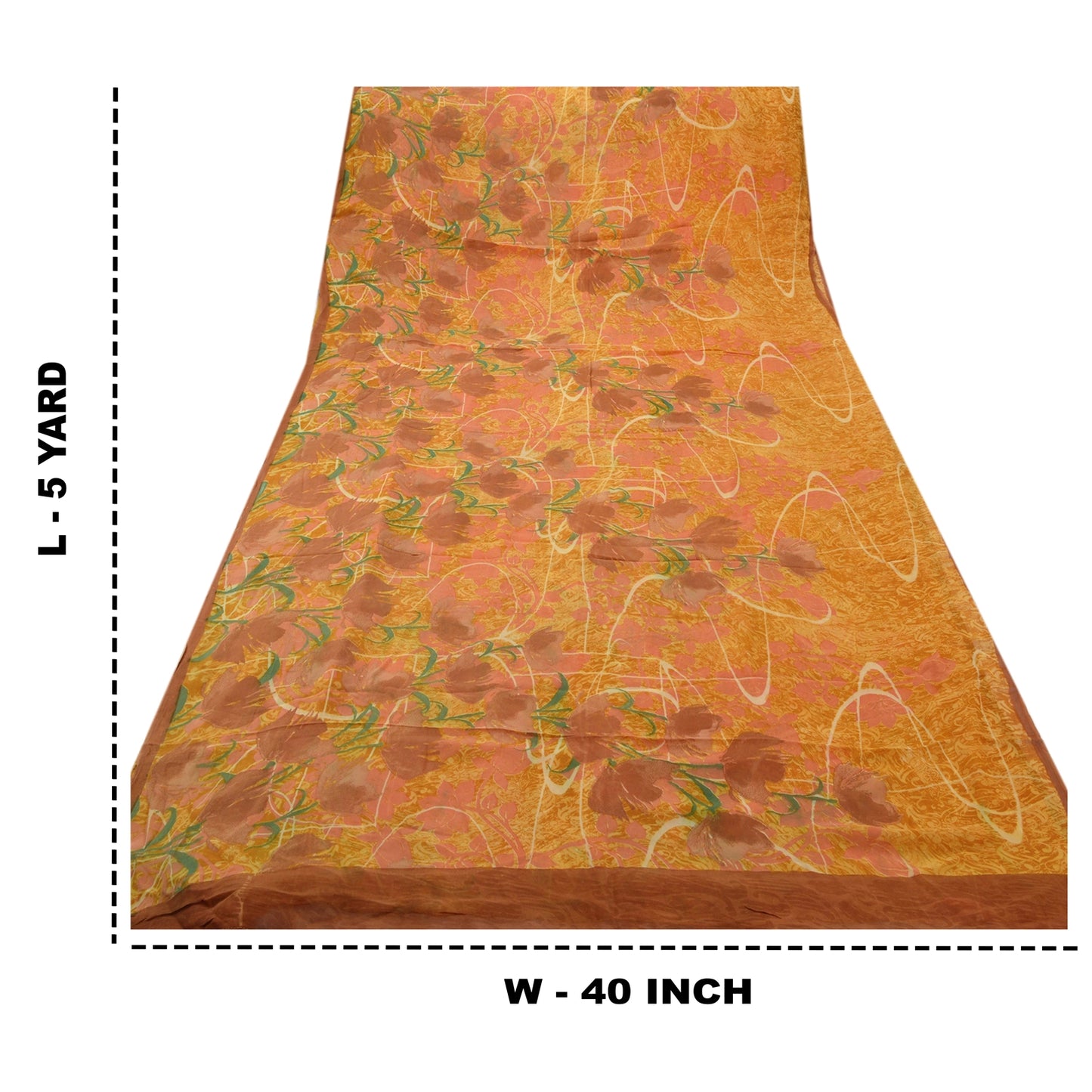 Sanskriti Vintage Yellow Sarees Printed Sari Blend Georgette Sewing 5Yd Sustainable Fabric