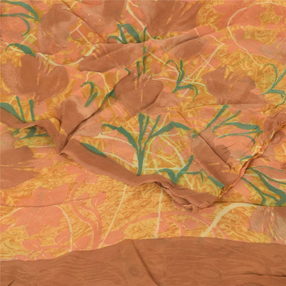 Sanskriti Vintage Yellow Sarees Printed Sari Blend Georgette Sewing 5Yd Sustainable Fabric