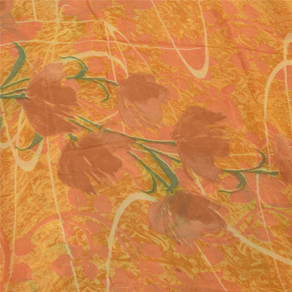 Sanskriti Vintage Yellow Sarees Printed Sari Blend Georgette Sewing 5Yd Sustainable Fabric