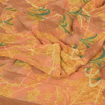 Sanskriti Vintage Yellow Sarees Printed Sari Blend Georgette Sewing 5Yd Sustainable Fabric
