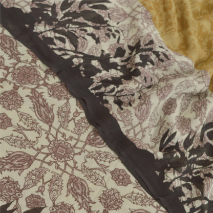 Sanskriti Vintage Sarees Green Printed Sari Pure Georgette Silk 5YD Craft Fabric