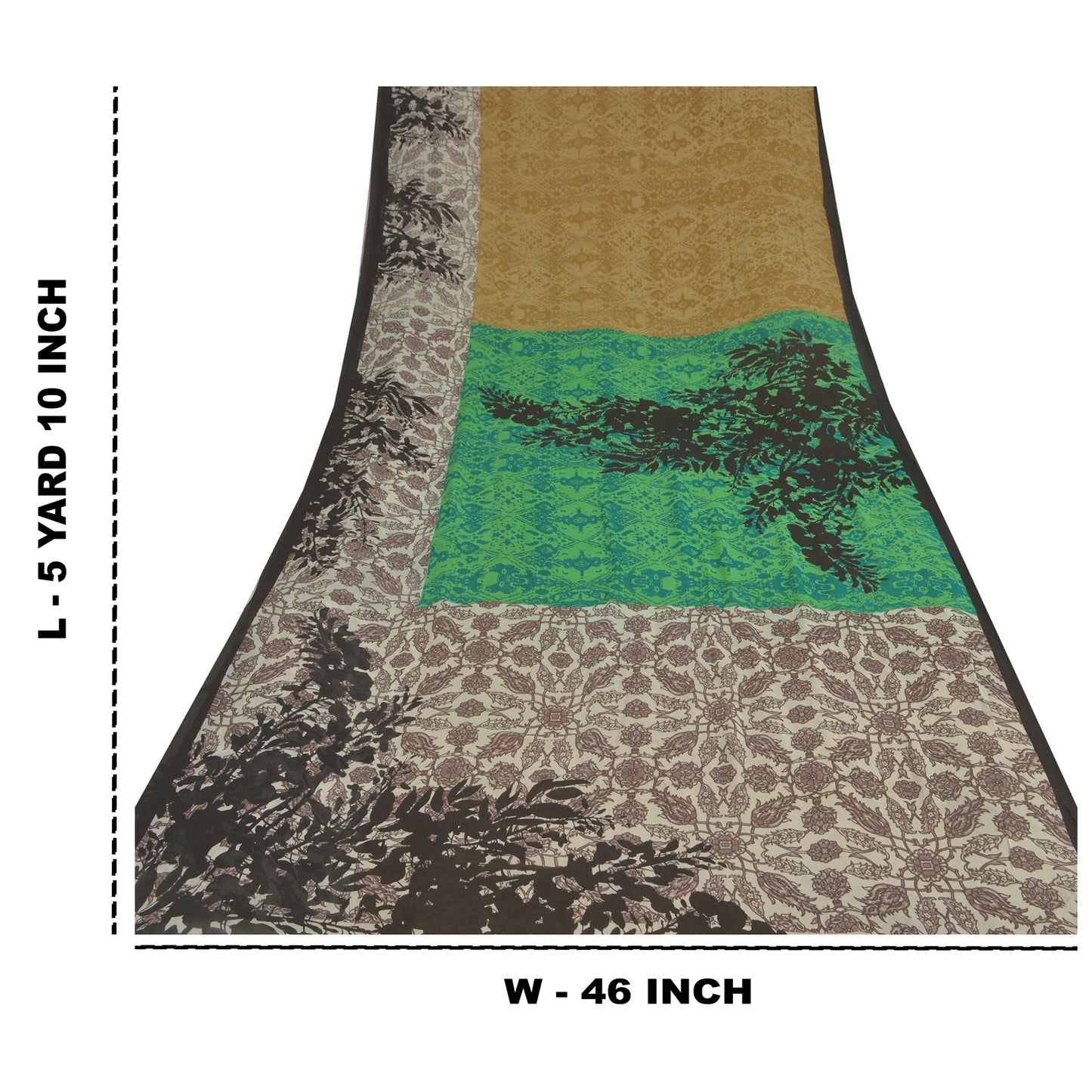 Sanskriti Vintage Sarees Green Printed Sari Pure Georgette Silk 5YD Craft Fabric