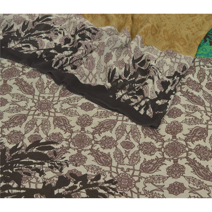 Sanskriti Vintage Sarees Green Printed Sari Pure Georgette Silk 5YD Craft Fabric