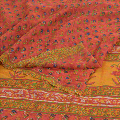 Sanskriti Vintage Red Sarees Pure Georgette Silk Printed Sari Soft Craft Fabric