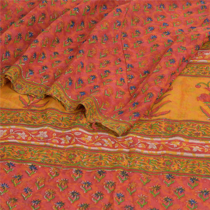 Sanskriti Vintage Red Sarees Pure Georgette Silk Printed Sari Soft Craft Fabric