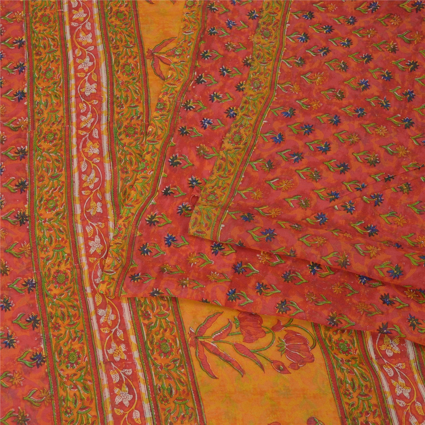 Sanskriti Vintage Red Sarees Pure Georgette Silk Printed Sari Soft Craft Fabric