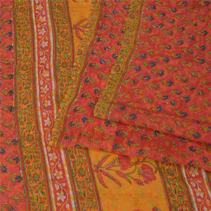 Sanskriti Vintage Red Sarees Pure Georgette Silk Printed Sari Soft Craft Fabric